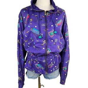 Vintage Drawstring Waist Zip Front Jackets Women's M Purple Golf Tennis‎ Croquet